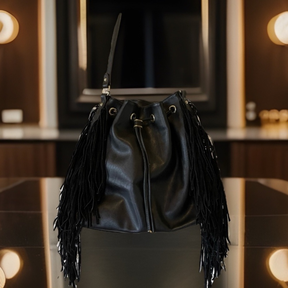 Black Boho Bag with Fringe